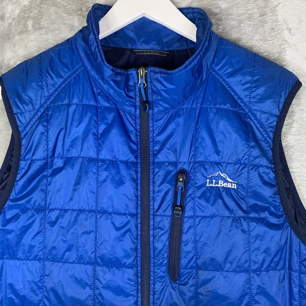 LL Bean Primaloft Packaway Vest Mens XL Tall Quilted Blue Full Zip Outdoor Hike‎
